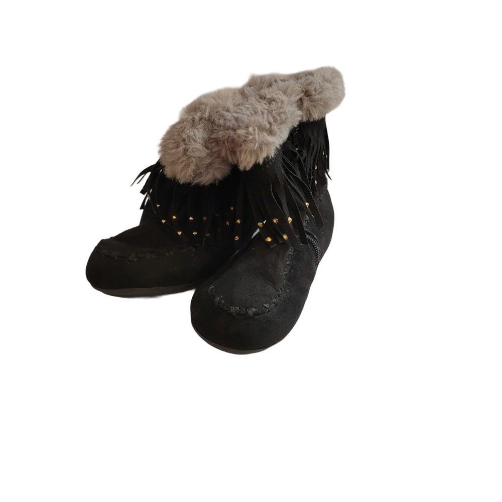 Covergirl Toddler Shoes Black Fringe Shoes Felt Shell with Faux Fur Size Kids 10
